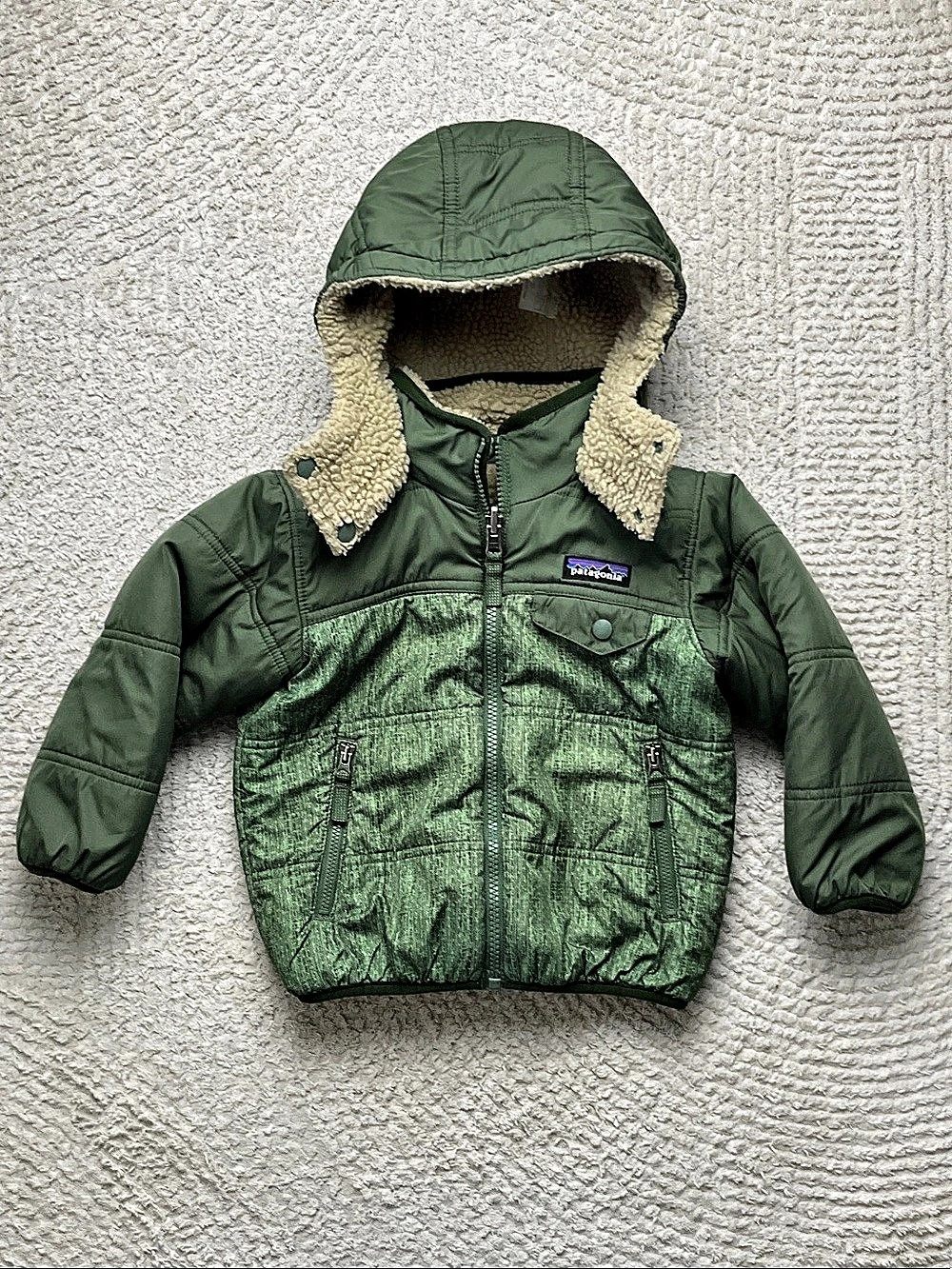Patagonia Reversible Down Sweater Hoody Kids Green Reversible Hooded Jacket 3T